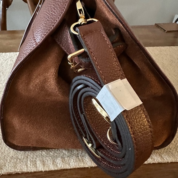 Viral Anna Paola Genuine Bruciato Brown Italian Leather & Suede Satchel Tot… - Picture 10 of 15
